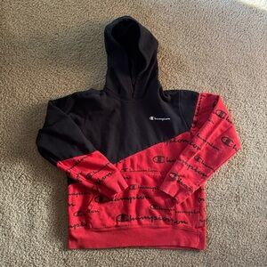 Champion Hoodie Boys Size XL Red  & Black  Pullover All Over Graphic Print Logo